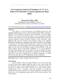 An Exegetical Analysis of Numbers 31: 27 As a Panacea for Resource Control Agitation in Niger Delta