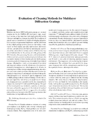 Evaluation of Cleaning Methods for Multilayer Diffraction Gratings