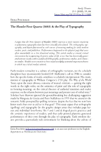 The Hamlet First Quarto (1603) & the Play of Typography