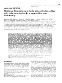 Seasonal Fluctuations in Ionic Concentrations Drive Microbial Succession in a Hypersaline Lake Community