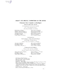SELECT and SPECIAL COMMITTEES of the HOUSE Permanent Select Committee on Intelligence