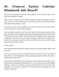 St. Frances Xavier Cabrini: Dismissed and Dissed?