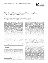 Tidal Wind Oscillations in the Tropical Lower Atmosphere As Observed by Indian MST Radar