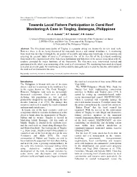 Towards Local Fishers Participation in Coral Reef Monitoring:A Case in Tingloy, Batangas, Philippines