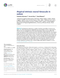 Atypical Intrinsic Neural Timescale in Autism Takamitsu Watanabe1,2*, Geraint Rees1,3, Naoki Masuda4*