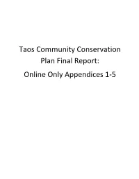 Taos Community Conservation Plan Final Report: Online Only Appendices 1-5