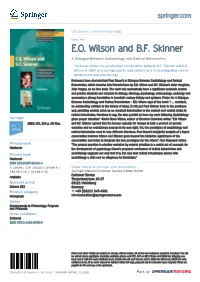 E.O. Wilson and B.F. Skinner a Dialogue Between Sociobiology and Radical Behaviorism