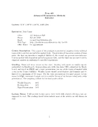 Econ 483 Advanced Econometrics Methods Fall 2013 Lecture: M.W 1
