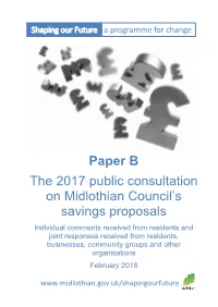 Paper B the 2017 Public Consultation on Midlothian Council's Savings