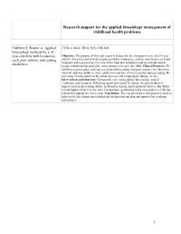 Research Support for the Applied Kinesiology Management of Childhood Health Problems