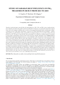 Study of Saharan Dust Influence on Pm10 Measures in Sicily from 2013 to 2015
