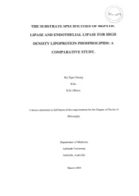 The Substrate Specificities of Hepatic Lipase and Endothelial Lipase for High Density Lipoprotein Phospholipids