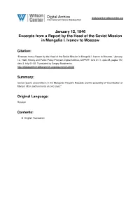 January 12, 1946 Excerpts from a Report by the Head of the Soviet Mission in Mongolia I
