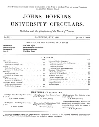 Johns Hopkins University Circulars