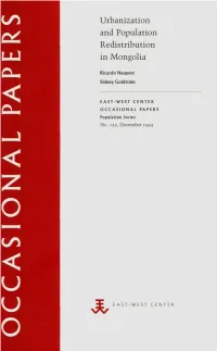 Urbanization and Population Redistribution in Mongolia