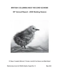BRITISH COLUMBIA NEST RECORD SCHEME 54Th Annual Report