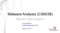 Malware Analysis (CS6038) Week 08.1 Static Analyzers
