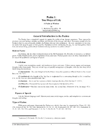 Psalm 1: Two Ways of Life a Psalm of Wisdom by J