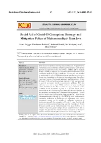 Social Aid of Covid-19 Corruption: Strategy and Mitigation Policy of Muhammadiyah East Java