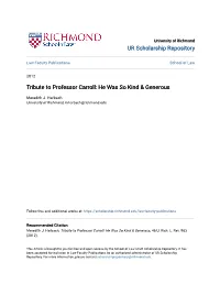 Tribute to Professor Carroll: He Was So Kind & Generous