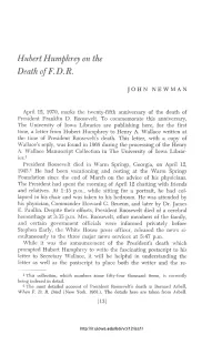Hubert Humphrey on the Death of F.D.R