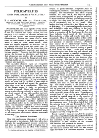 Poliomyelitis and Polio-Encephalitis
