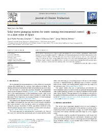 Solar Water Pumping System for Water Mining Environmental Control in a Slate Mine of Spain