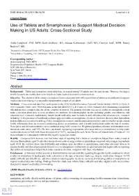 Use of Tablets and Smartphones to Support Medical Decision Making in US Adults: Cross-Sectional Study