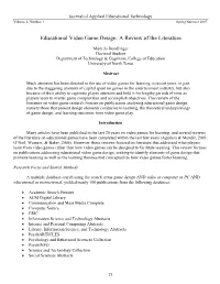 Educational Video Game Design: a Review of the Literature