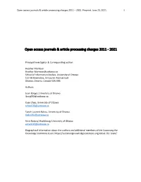 Open Access Journals & Article Processing Charges 2011