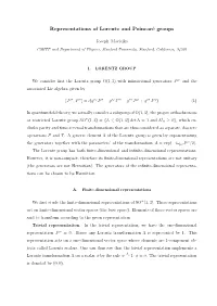 Representations of Lorentz and Poincaré Groups