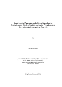 Experimental Approaches to Sound Variation: a Sociophonetic Study of Labial and Velar Fricatives and Approximants in Argentine Spanish
