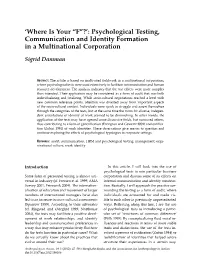 Psychological Testing, Communication and Identity Formation in a Multinational Corporation