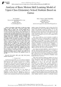 Analysis of Basic Motion Skill Learning Model of Upper-Class Elementary School Students Based on Games