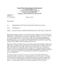 Biological Opinion for Hermit Road Rehabilitation in Grand Canyon National Park