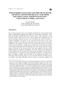 Endangered Languages and the Use of Sound Archives and Fieldwork Data for Their Documentation and Revitalisation: Voices from Tundra and Taiga