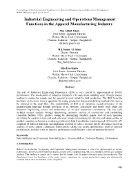 Industrial Engineering and Operations Management Functions in the Apparel Manufacturing Industry