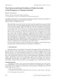 The Classical and Jesuit Erudition of Stefan Iavorskii in His Panegyrics To