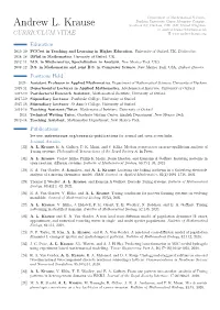 Andrew L. Krause – CURRICULUM VITAE