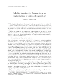 Syllable Structure in Esperanto As an Instantiation of Universal Phonology