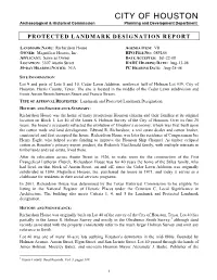 CITY of HOUSTON Archaeological & Historical Commission Planning and Development Department