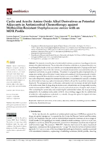 Cyclic and Acyclic Amine Oxide Alkyl Derivatives As Potential Adjuvants in Antimicrobial Chemotherapy Against Methicillin-Resist
