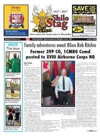 Family Adventures Await Bgen Bob Ritchie This Issue Former 2VP CO, 1CMBG Comd Posted to XVIII Airborne Corps HQ
