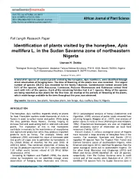 Identification of Plants Visited by the Honeybee, Apis Mellifera L. in the Sudan Savanna Zone of Northeastern Nigeria