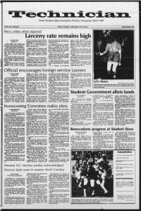 N M Technician North Carolina State University's Student Newspaper Since 1920 Volume LXIV, Number 27 Many Crimes Never Reporte