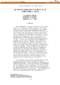 Neo-Kantian Foundations of Geometry in the German