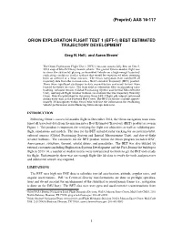 (Preprint) AAS 16-117 ORION EXPLORATION FLIGHT TEST 1