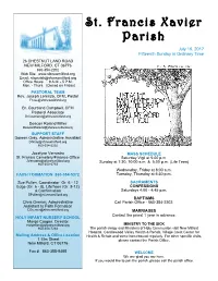 St. Francis Xavier Parish July 16, 2017 Fifteenth Sunday in Ordinary Time