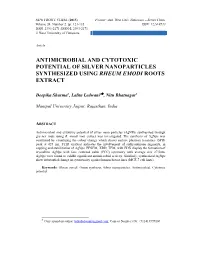 Antimicrobial and Cytotoxic Potential of Silver Nanoparticles Synthesized Using Rheum Emodi Roots Extract