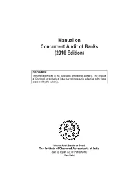 Manual on Concurrent Audit of Banks (2016 Edition)